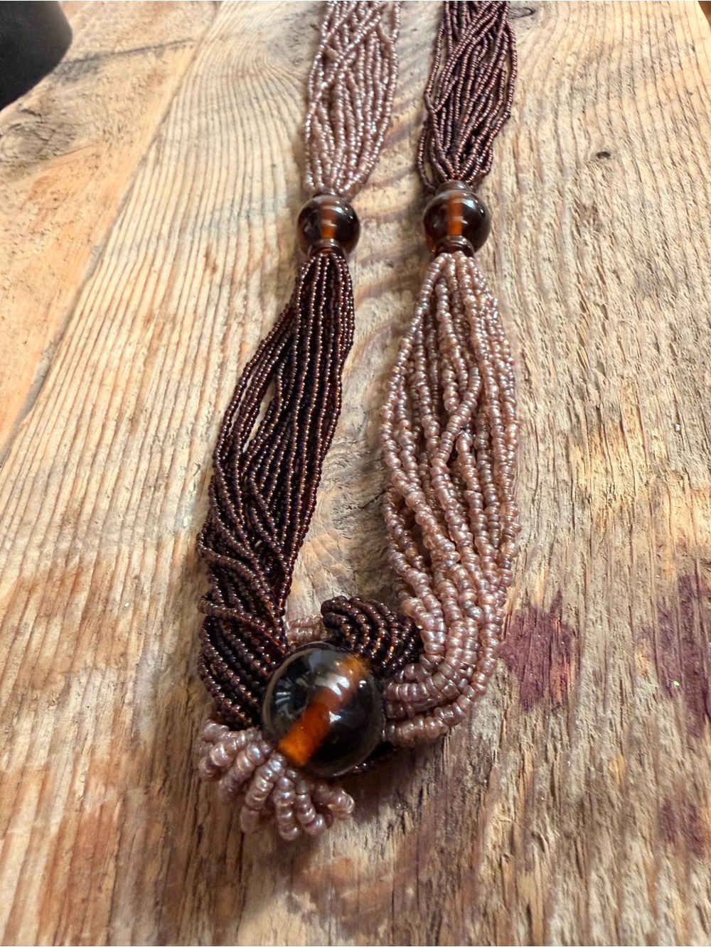 Vintage Multi Strand Glass Seed Bead Torsade Necklace